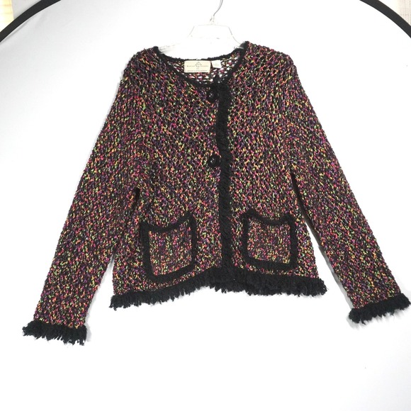 Design Options by Philip & Jane Gordon Sweaters - VTG Design Options Philip Jane Gordon MultiColor OpenKnit Fringe Cardigan L Neon